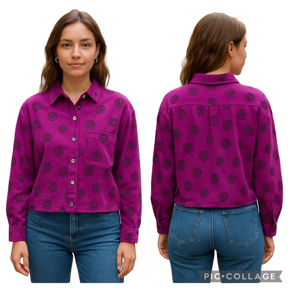 LAVON Vintage Button-Up Shirt Purple Swirl Print Long Sleeve Size M - Picture 1 of 12